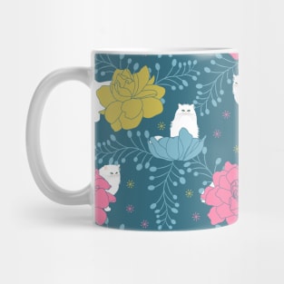 Persian Cat and Colorful Flowers Mug